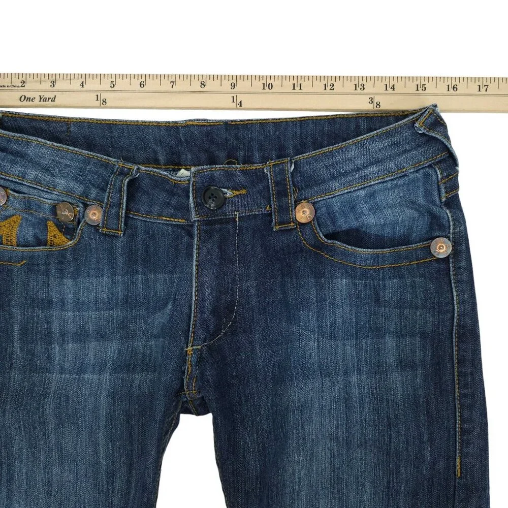 True Religion Bobby Jeans Straight Leg Low Rise Sz 30 Short DarkWash Stretch Y2K - Picture 8 of 14